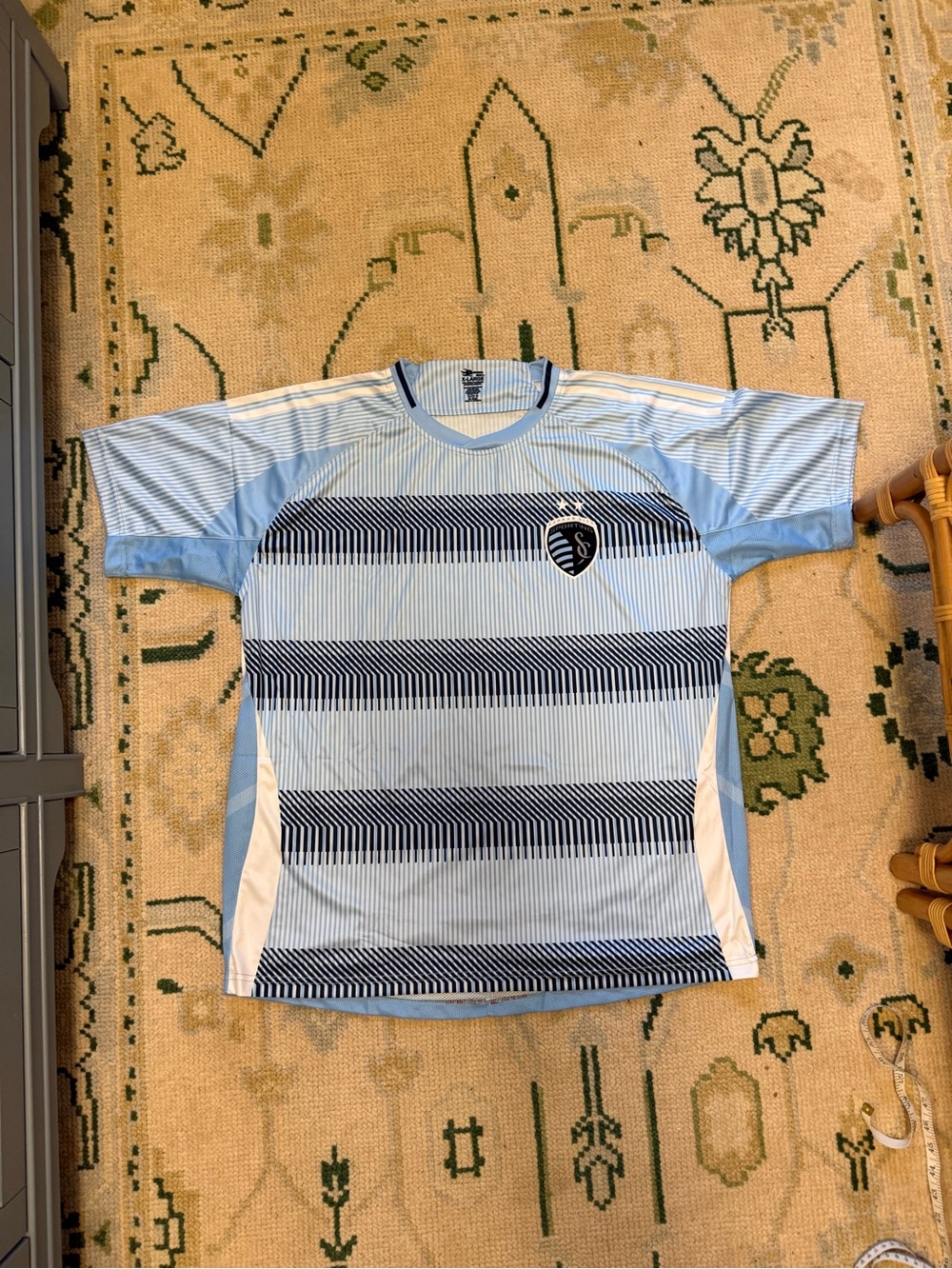 Light Blue Striped Men's Athletic Shirt Kansas City sporting jersey